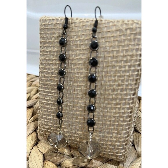 Artisan Crafted Rhinestone & Smokey Swarovski Crystal Long Earrings Fairycore - Picture 2 of 6